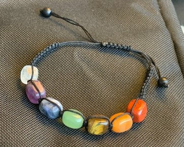 Seven Chakras Bracelet, Durable, Adjustable, 100% Natural Stones