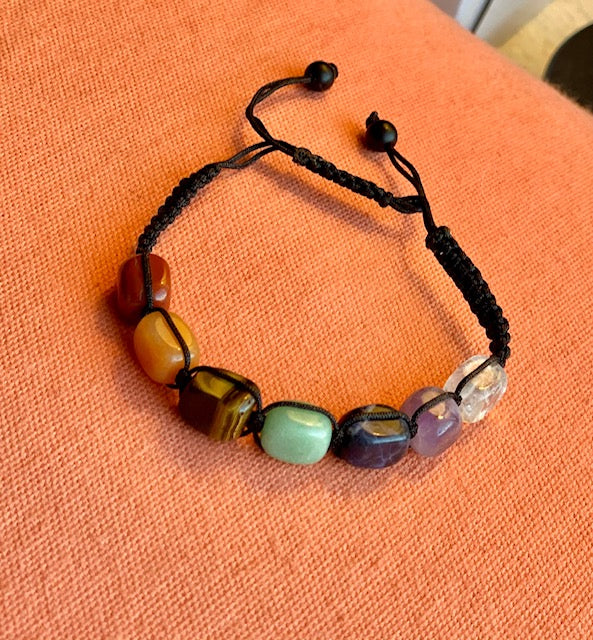 Seven Chakras Bracelet, Durable, Adjustable, 100% Natural Stones