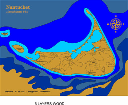 NANTUCKET, MA Wood Engraved Map