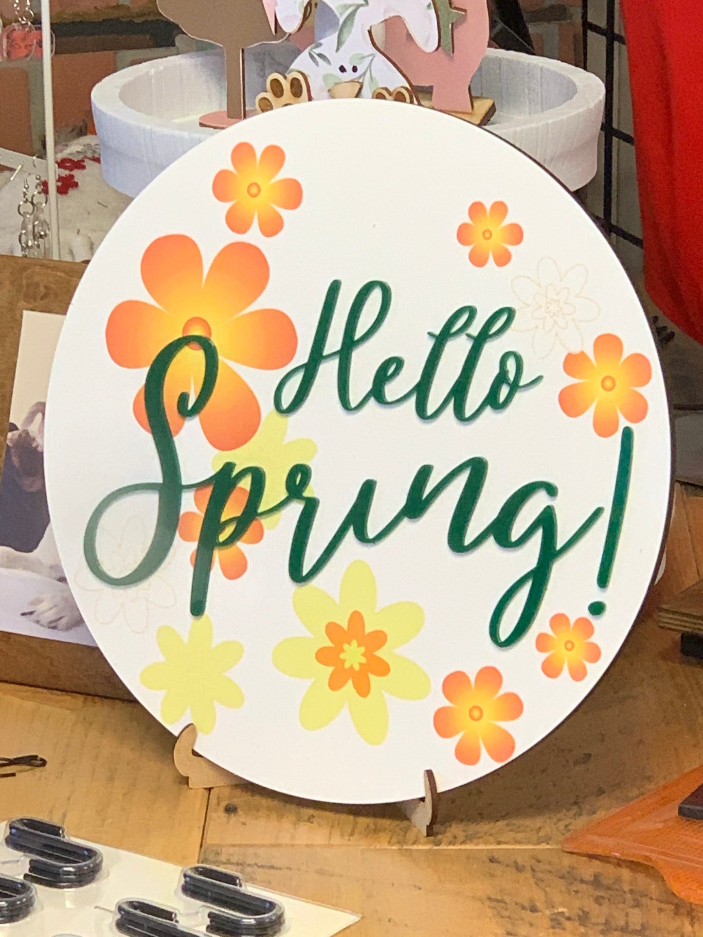 Hello Spring 12" Circle Sign