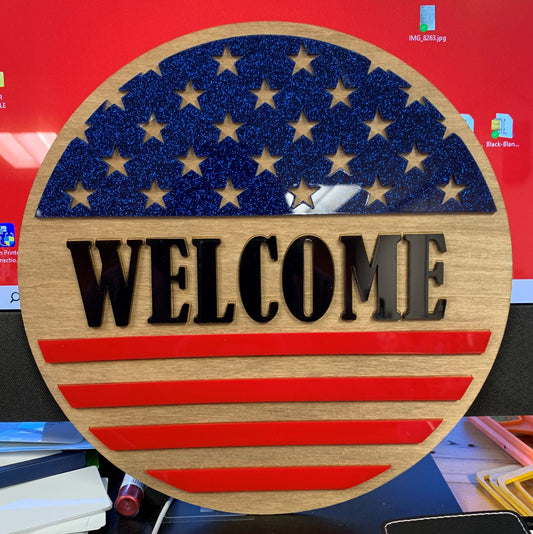 Welcome Hanging Circle Flag Sign