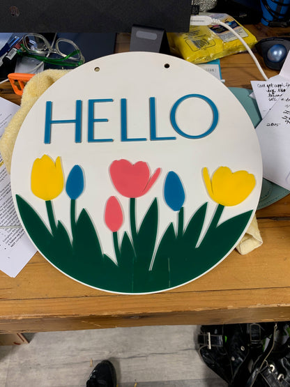 Hanging Round "Hello" Sign or "Welcome" Sign