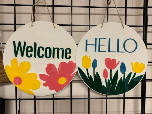 Hanging Round "Hello" Sign or "Welcome" Sign