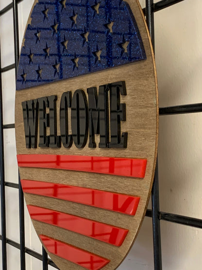 Welcome Hanging Circle Flag Sign