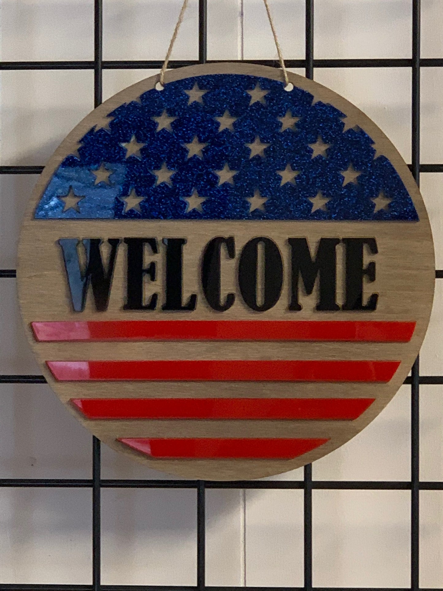 Welcome Hanging Circle Flag Sign