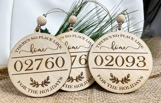 There's No Place Like Home For The Holidays with your custom zip code engraved for decoration or gift