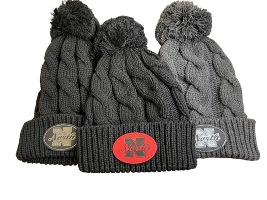 Chunk Twist Cuffed GREY HEATHER Beanie Hat with NORTH Logo Patch