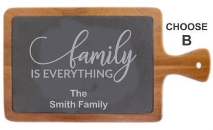 CUSTOM Engraved CUTTING BOARD 13.25" x 7" Acacia Wood/Slate Cutting Board