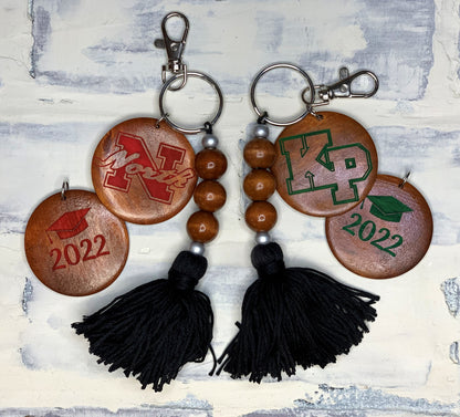 Wooden Beads Tassel Keychain - North Attleboro High School - King Philip High School Graduation